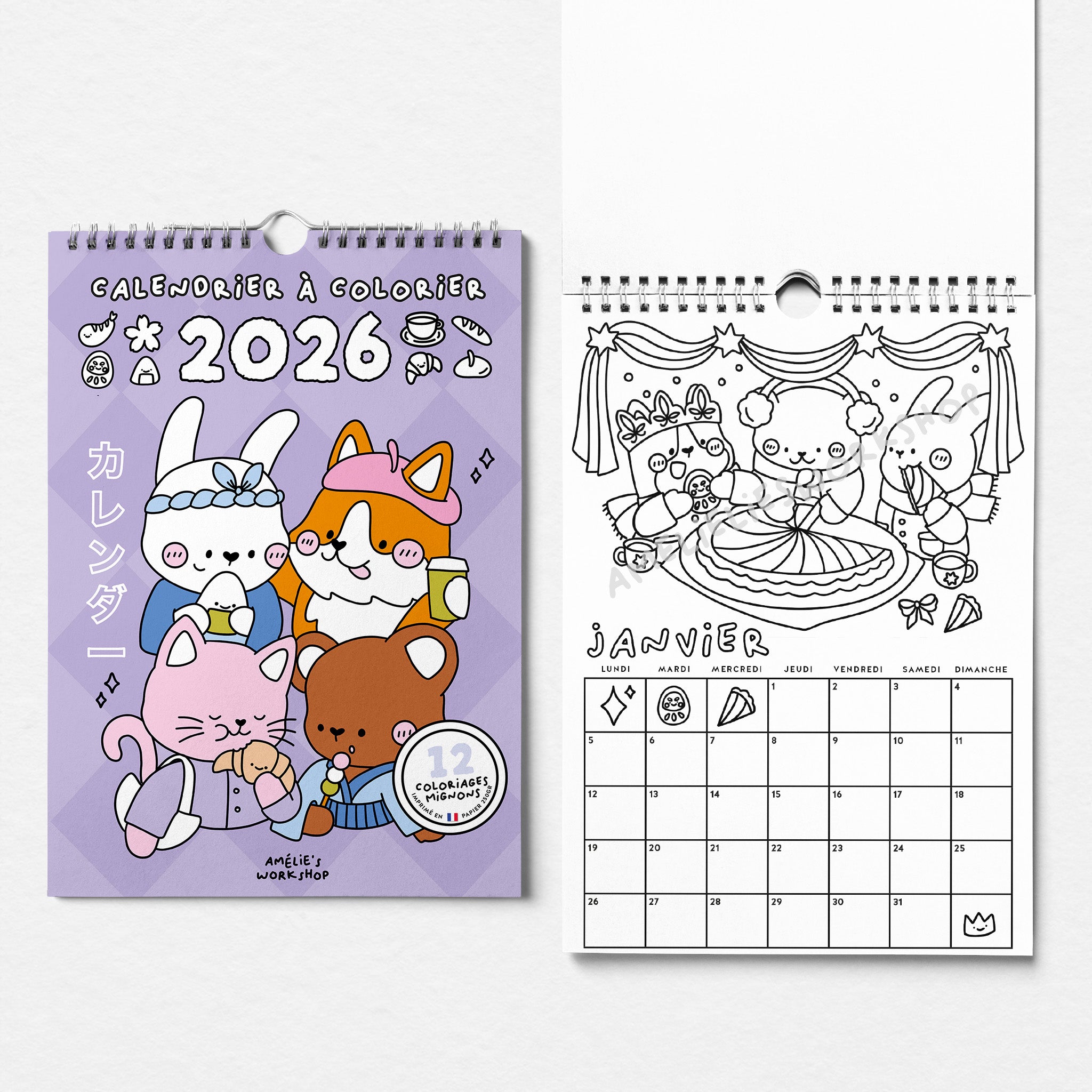 Calendrier 2026 à colorier