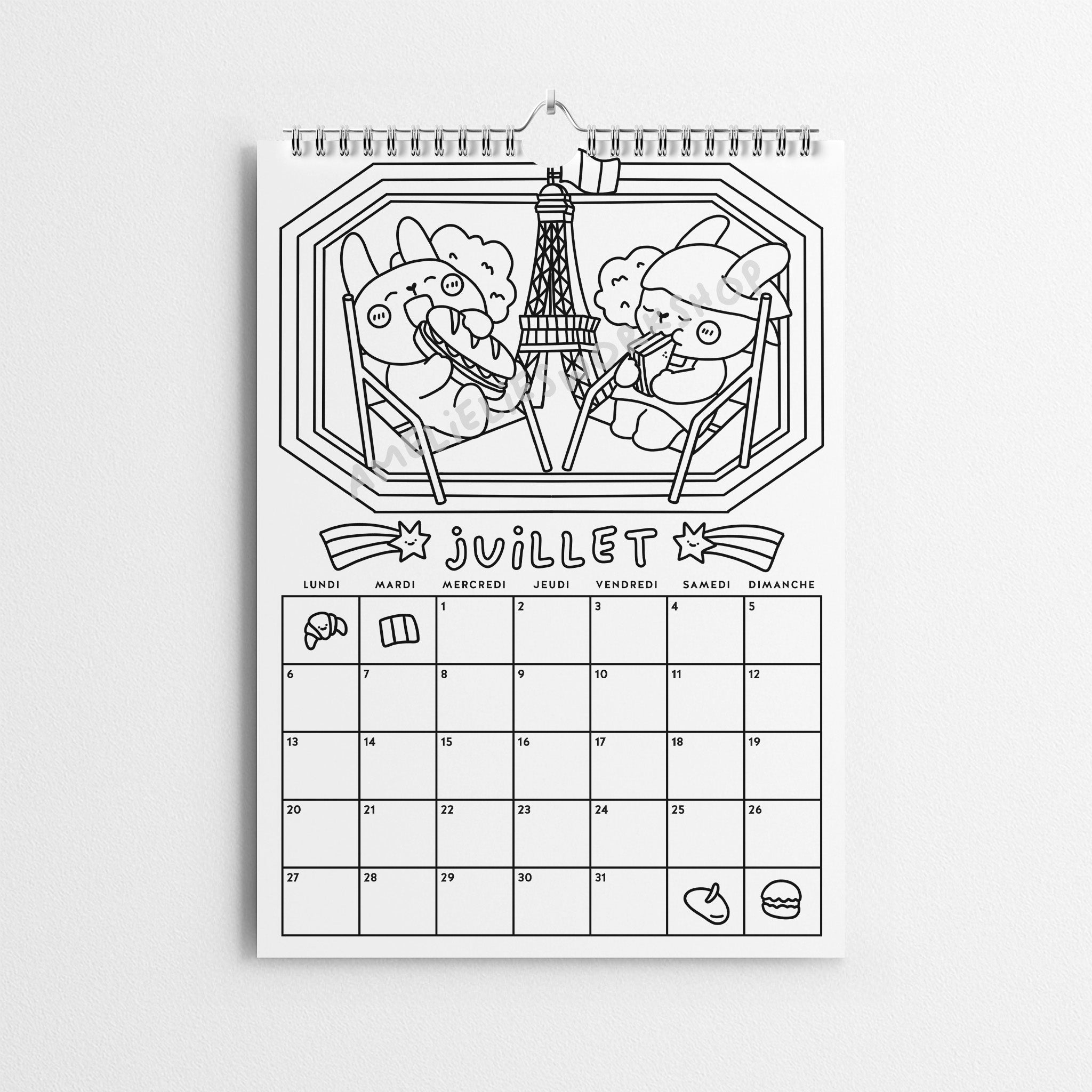 Calendrier 2026 à colorier