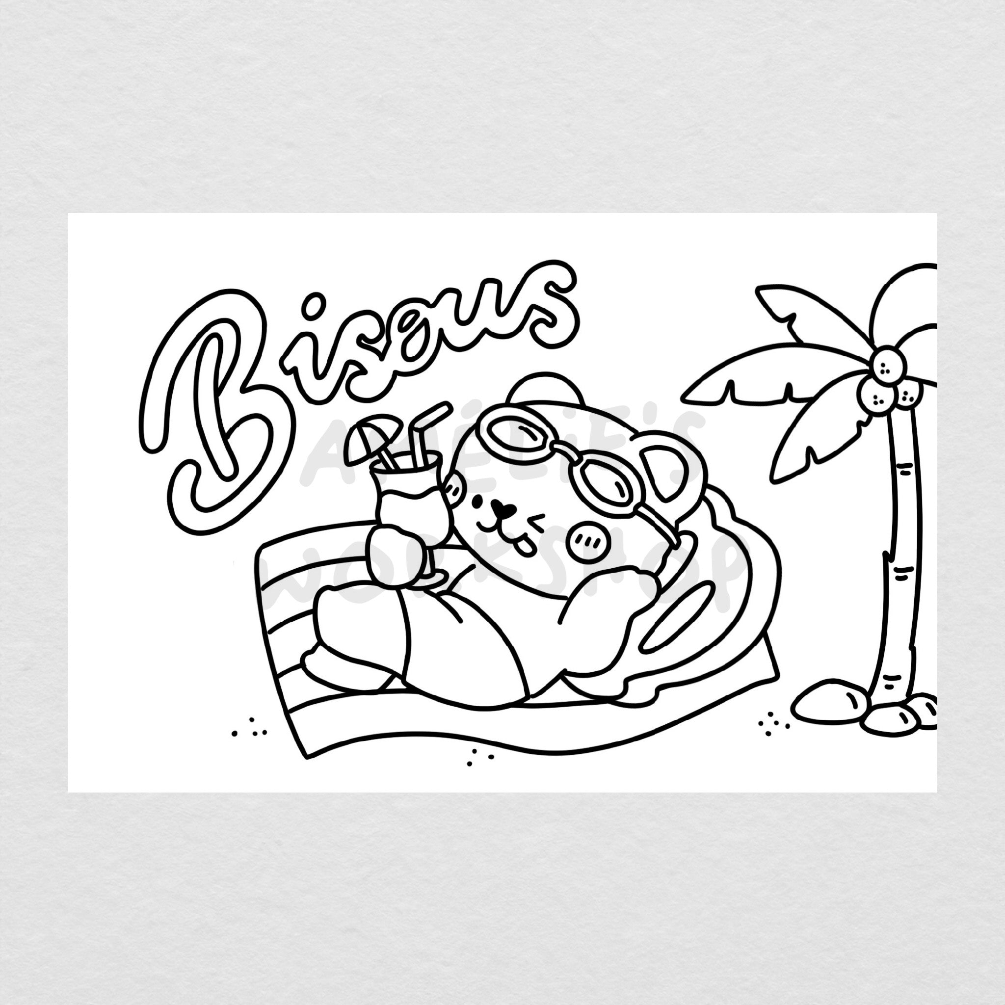 Carte postale à colorier Été bisous
