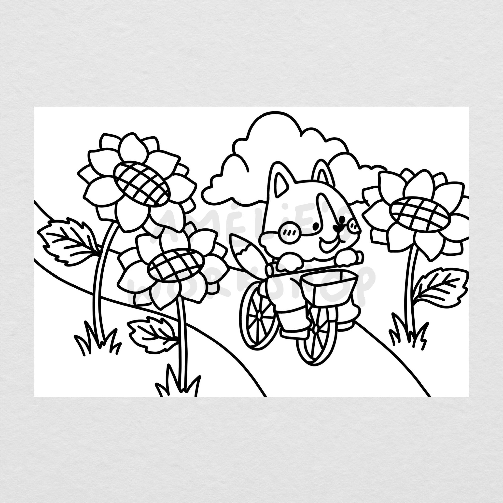 Carte postale à colorier Été à la campagne
