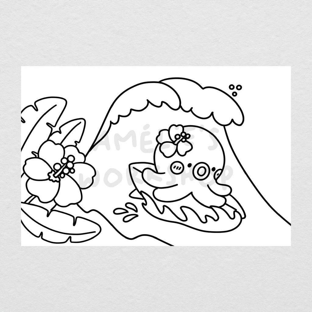 Carte postale à colorier Été et surf