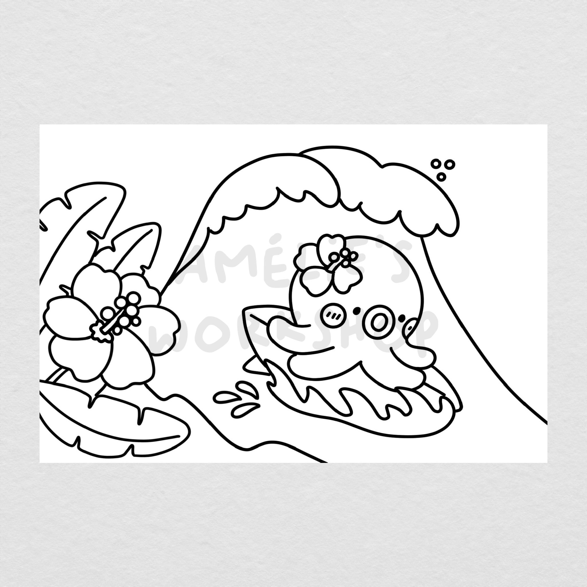 Carte postale à colorier Été et surf