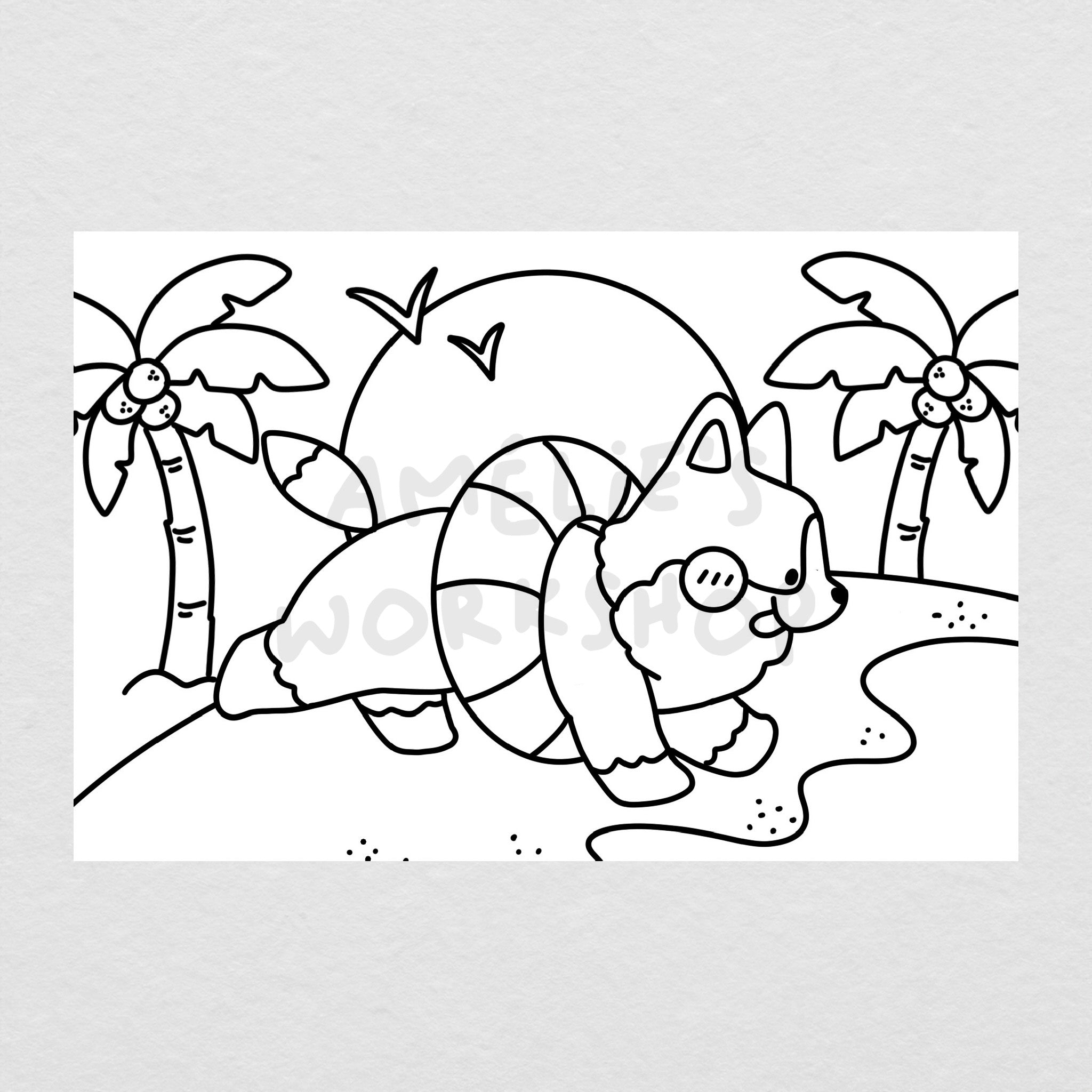Carte postale à colorier Été à la plage
