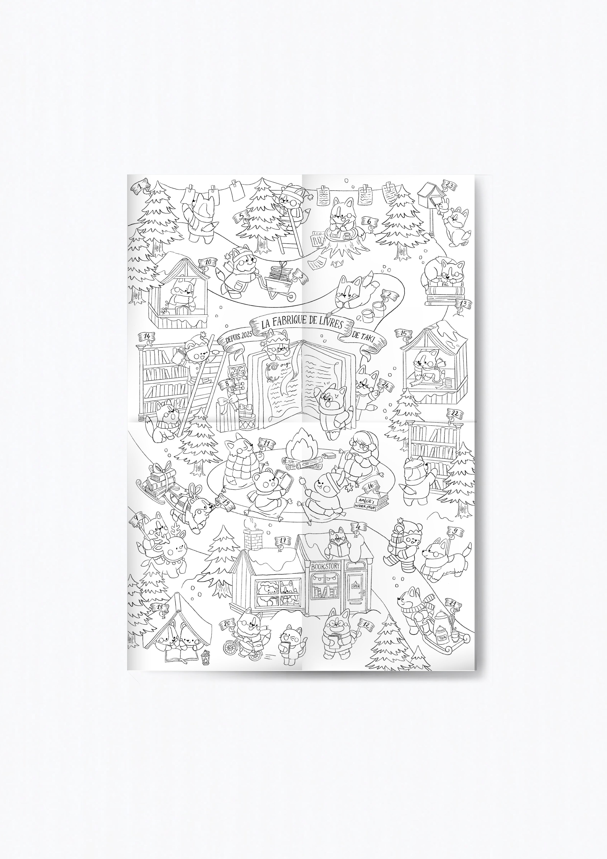 Coloriage géant de l'avent : la fabrique de livres de Taki