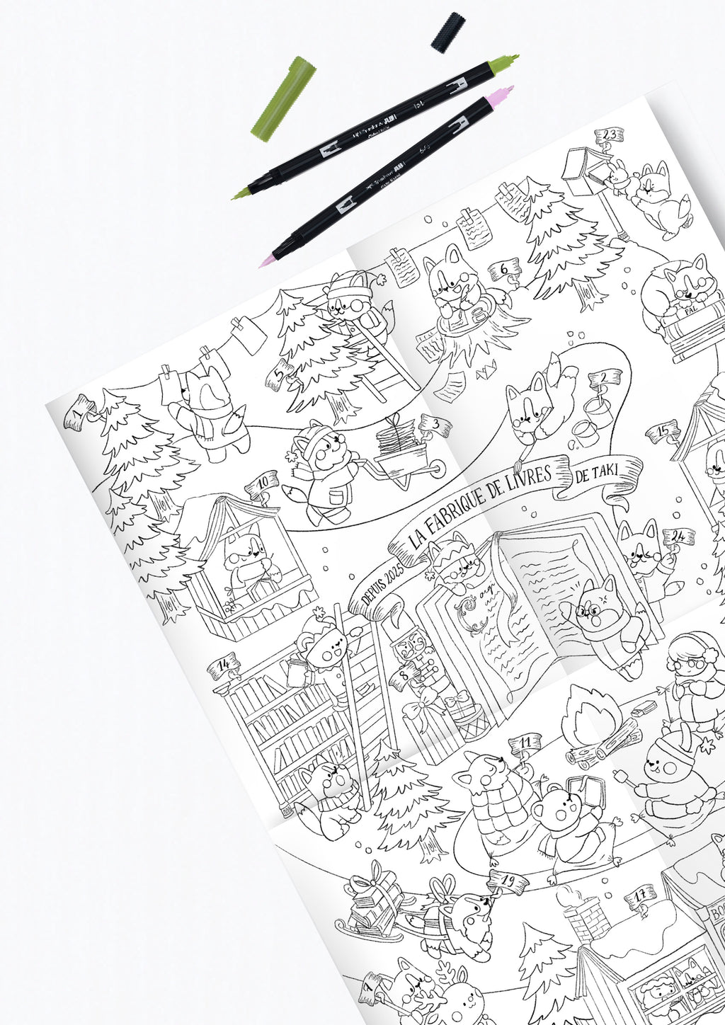 Coloriage géant de l'avent : la fabrique de livres de Taki