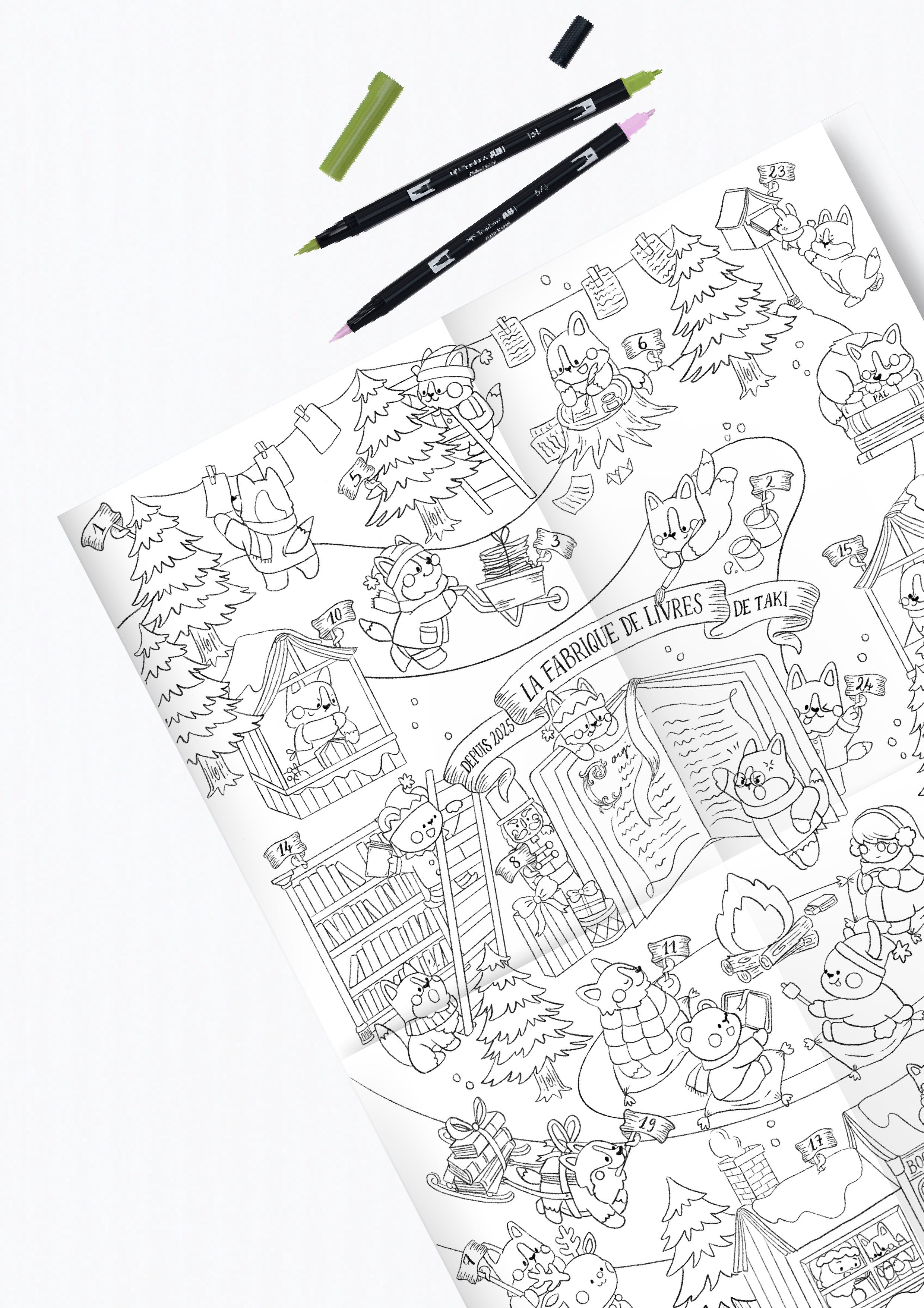 Coloriage géant de l'avent : la fabrique de livres de Taki