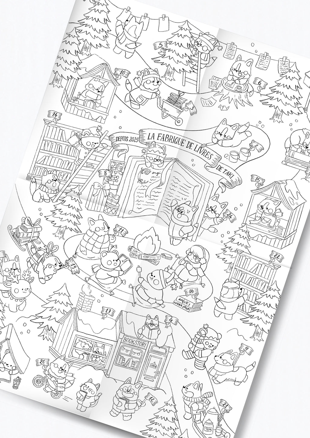 Coloriage géant de l'avent : la fabrique de livres de Taki