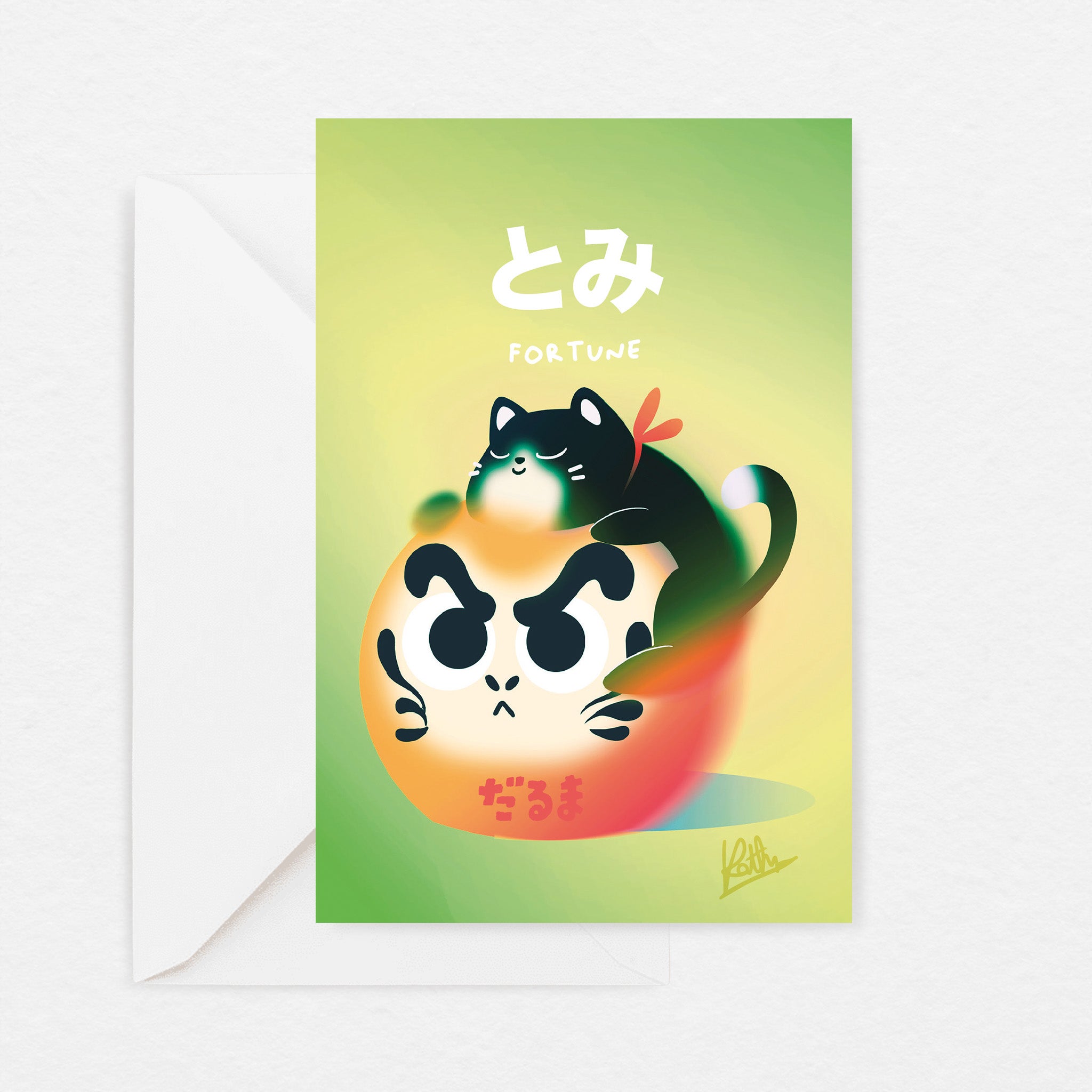 Carte de voeux Fortune chat et daruma