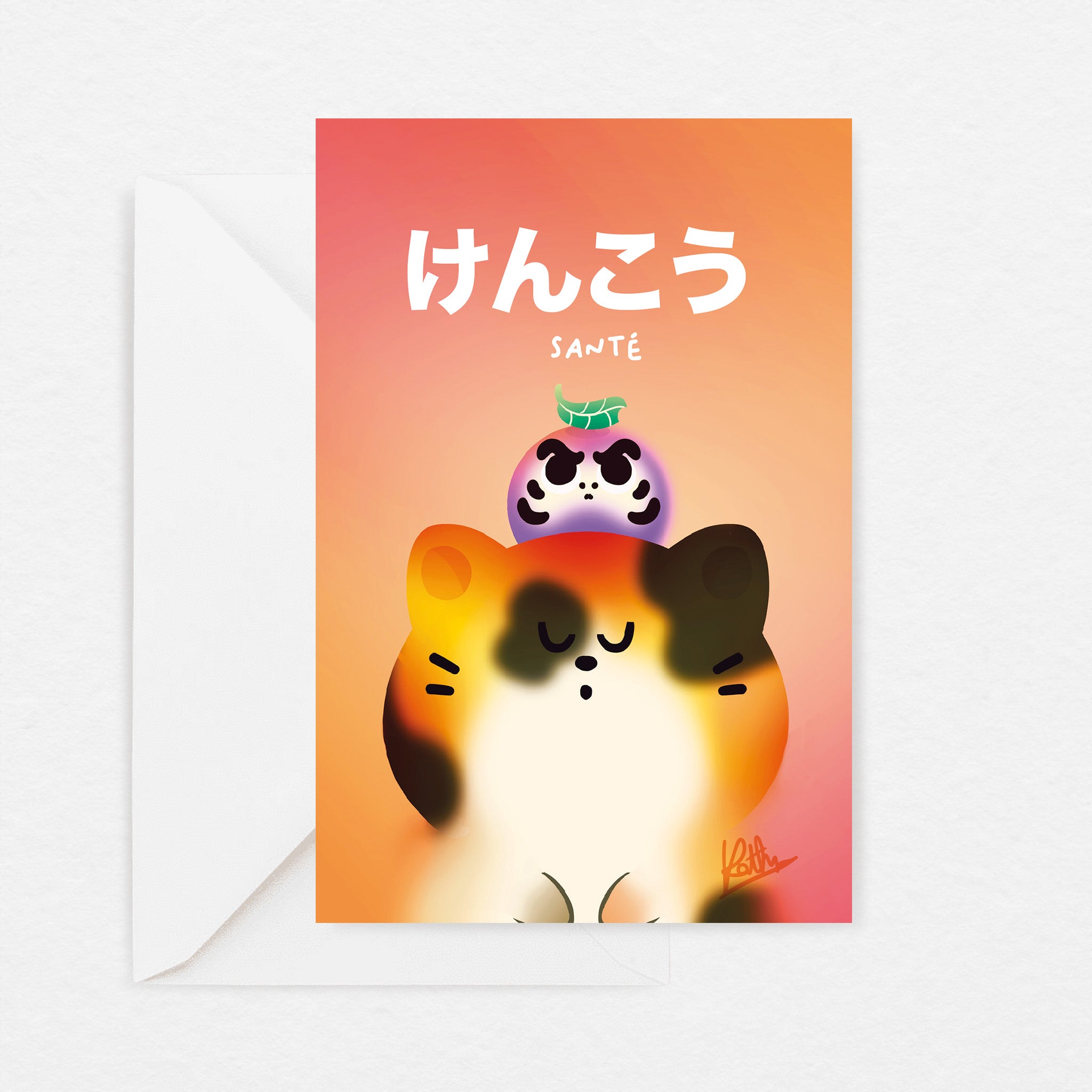 Carte de voeux Santé chat et daruma