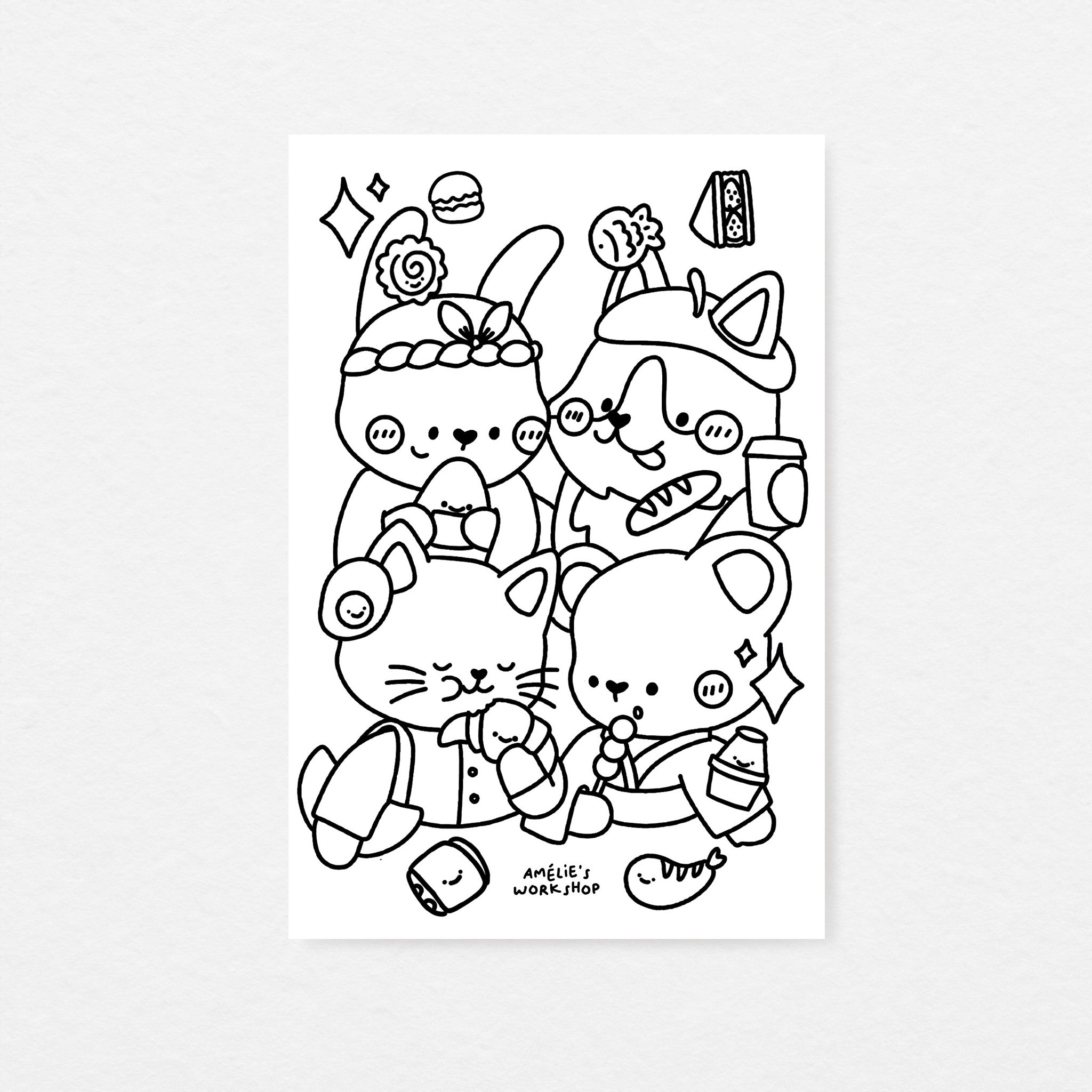 Carte postale à colorier Food lovers