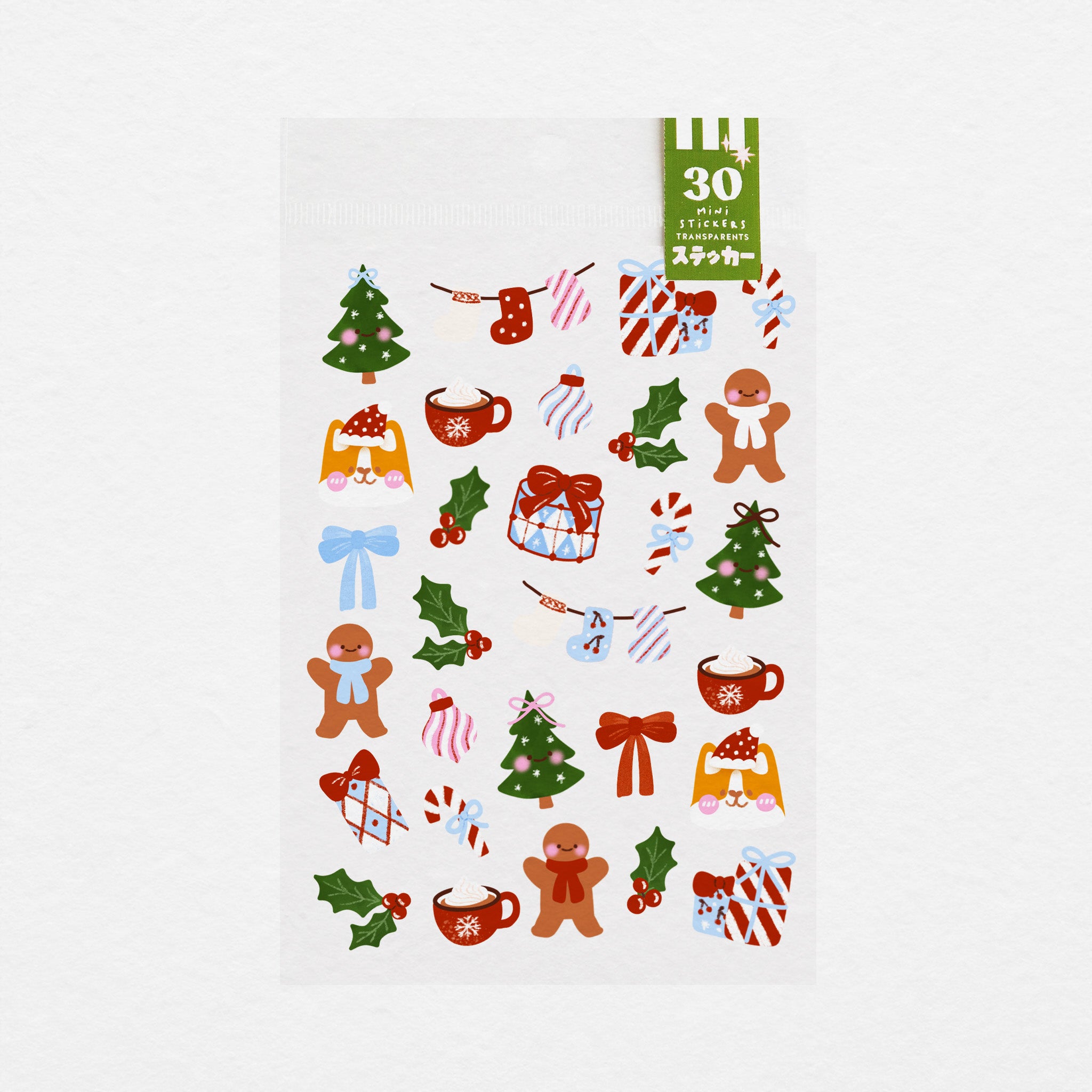 Planche de 30 mini stickers transparents Noël