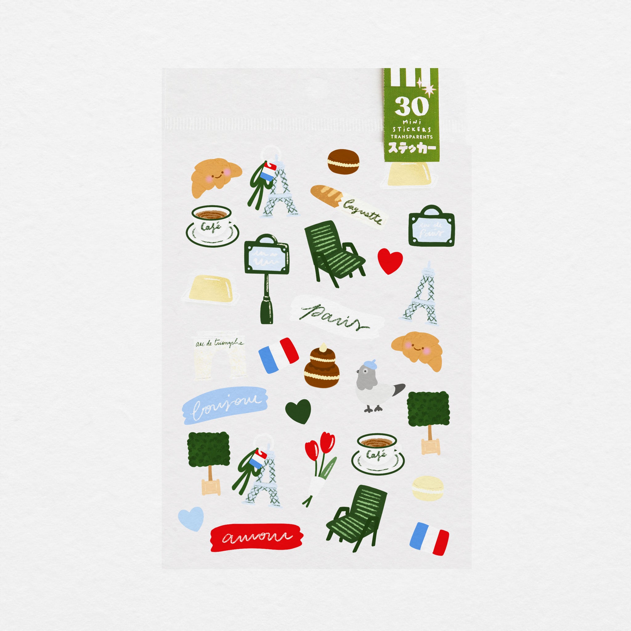 Planche de 30 mini stickers transparents Paris
