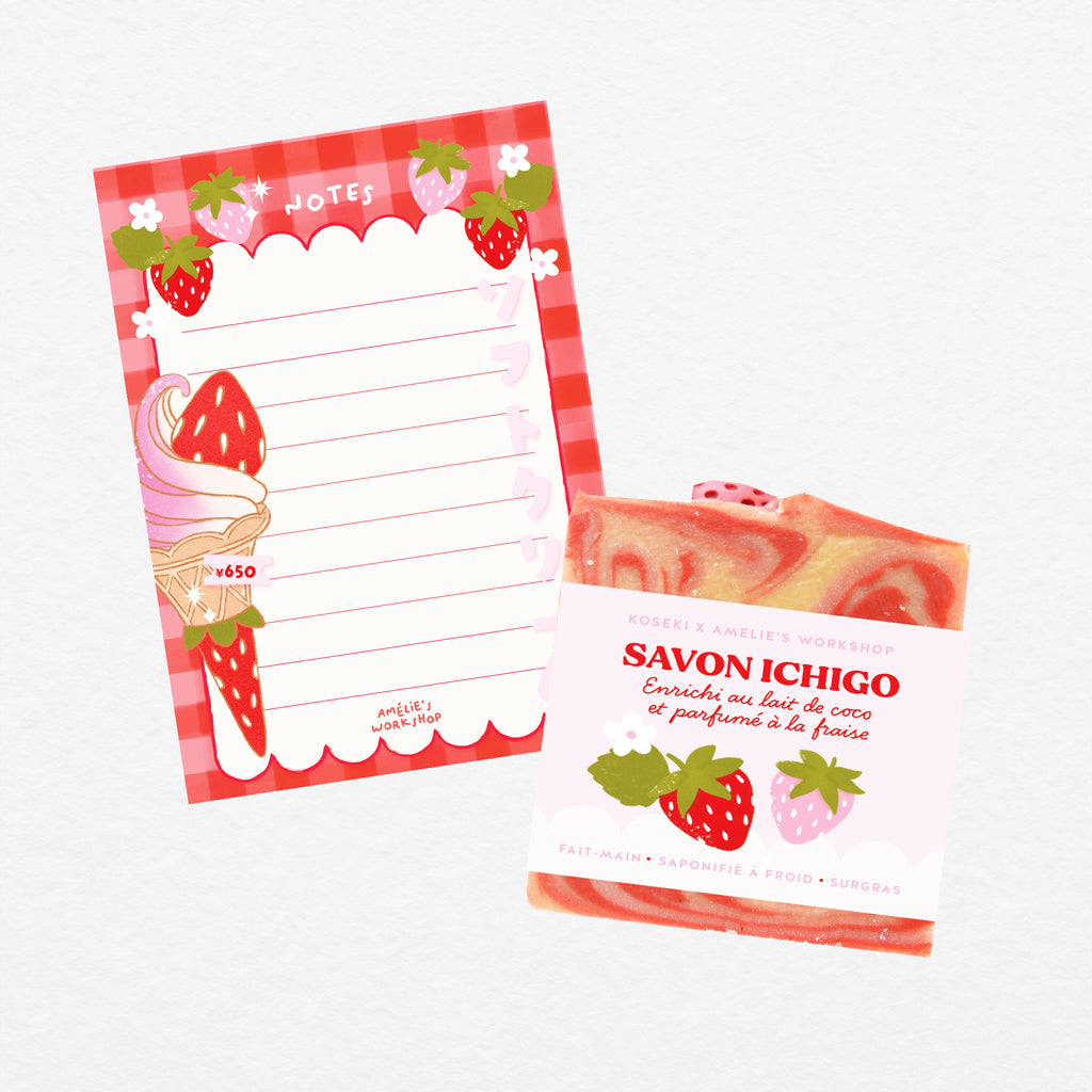 Set EXCLUSIF : Savon et Bloc-notes A6 Glace Fraise