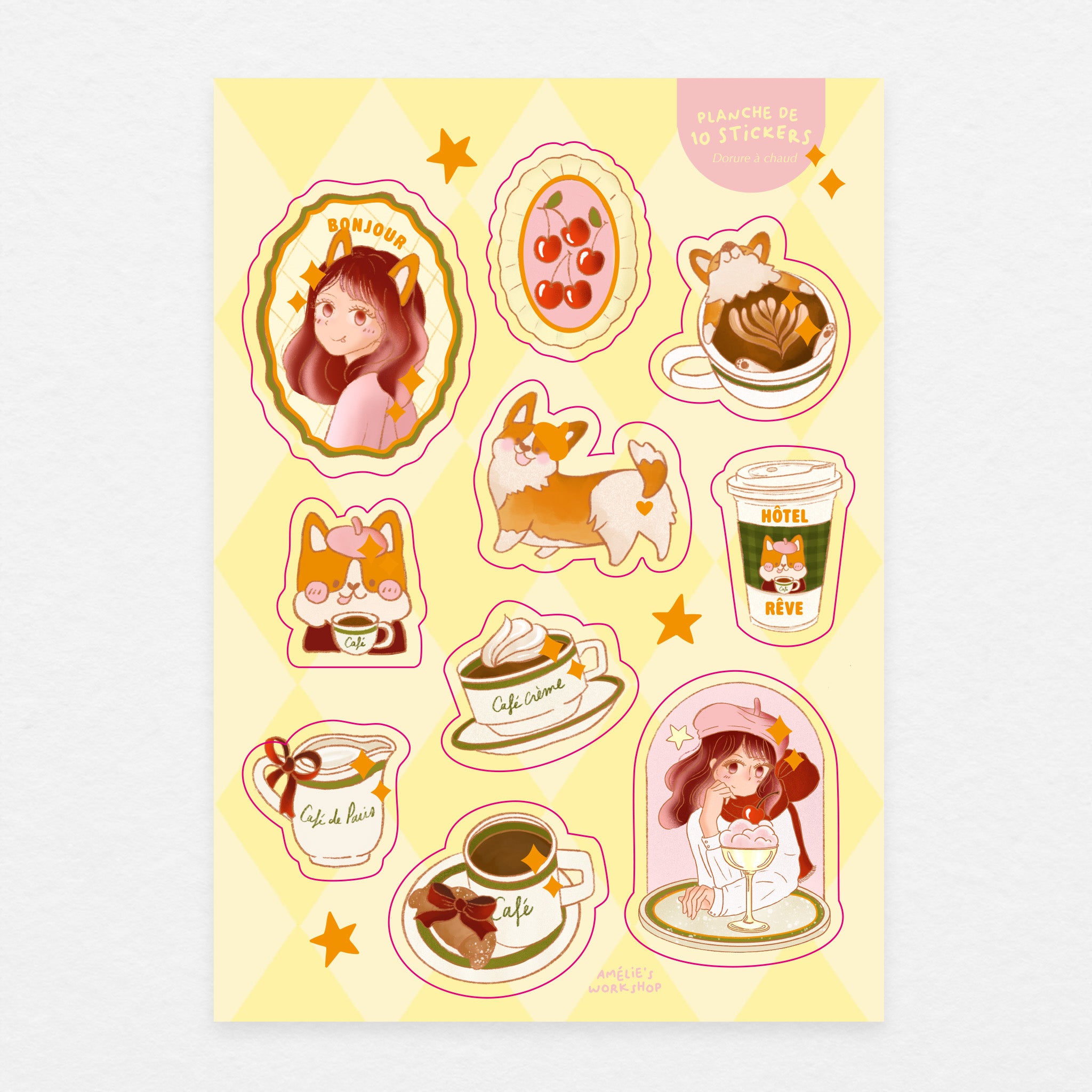 Planche de 10 stickers Café