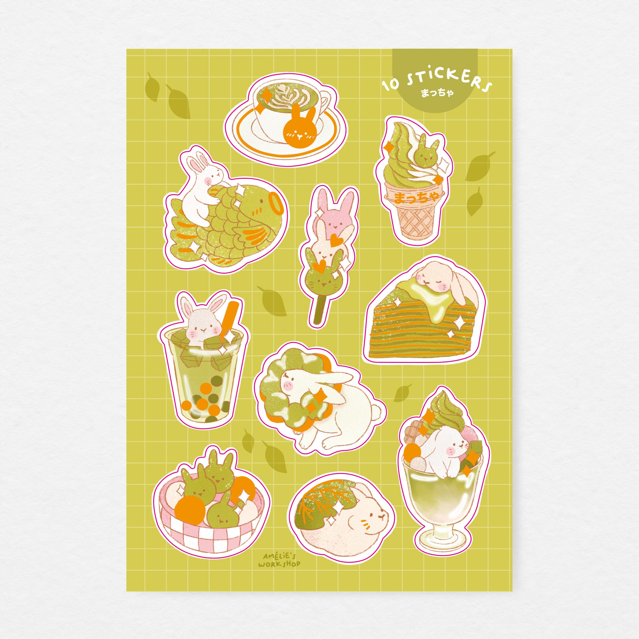 Planche de 10 stickers Matcha