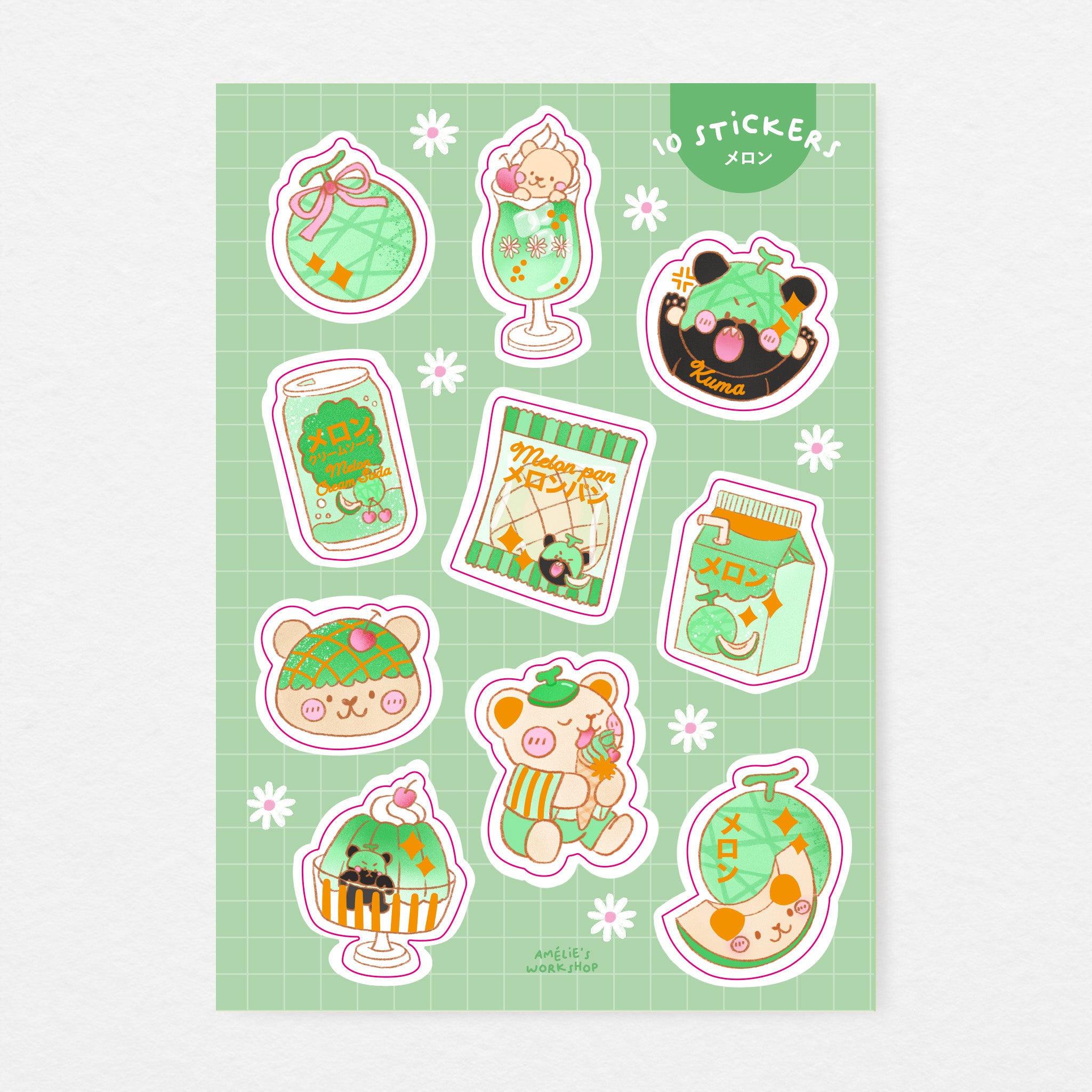 Planche de 10 stickers Melon