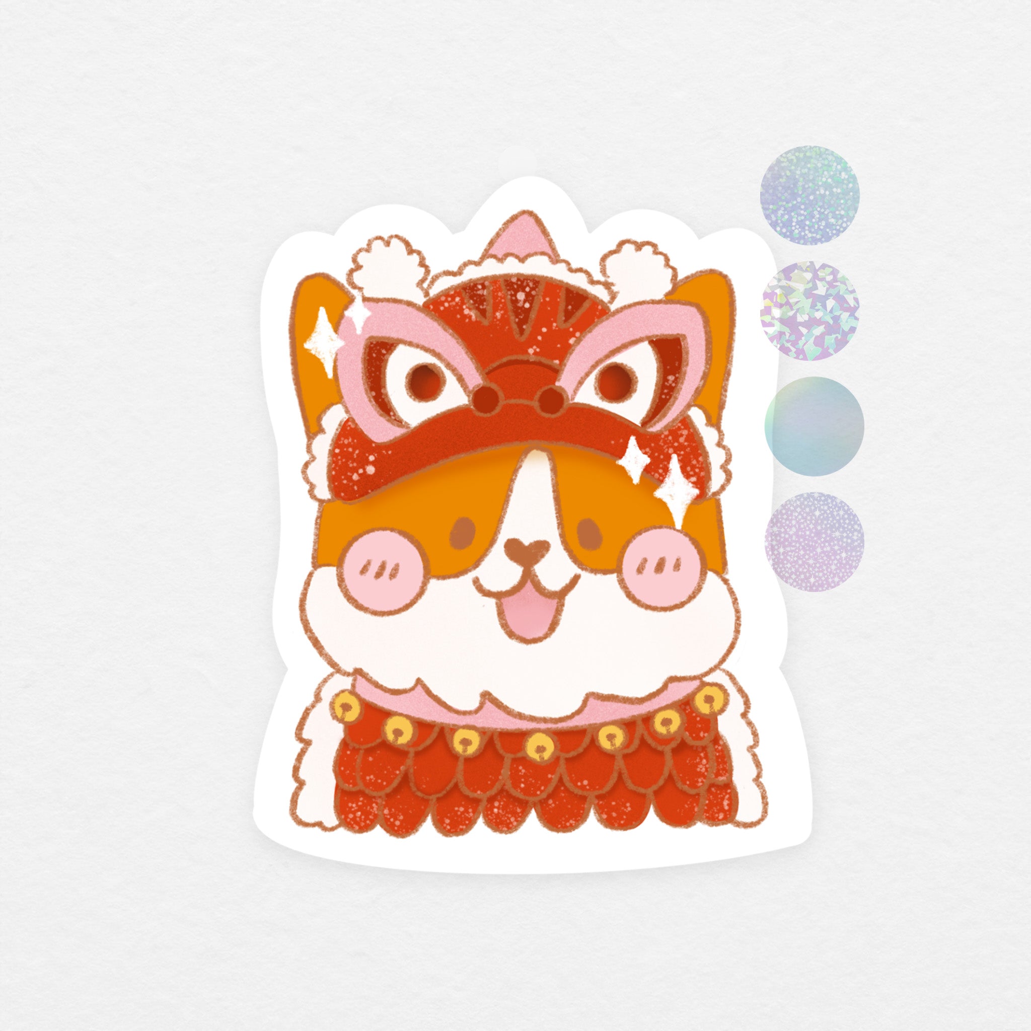 Sticker holographique: corgi dragon rouge nouvel an lunaire