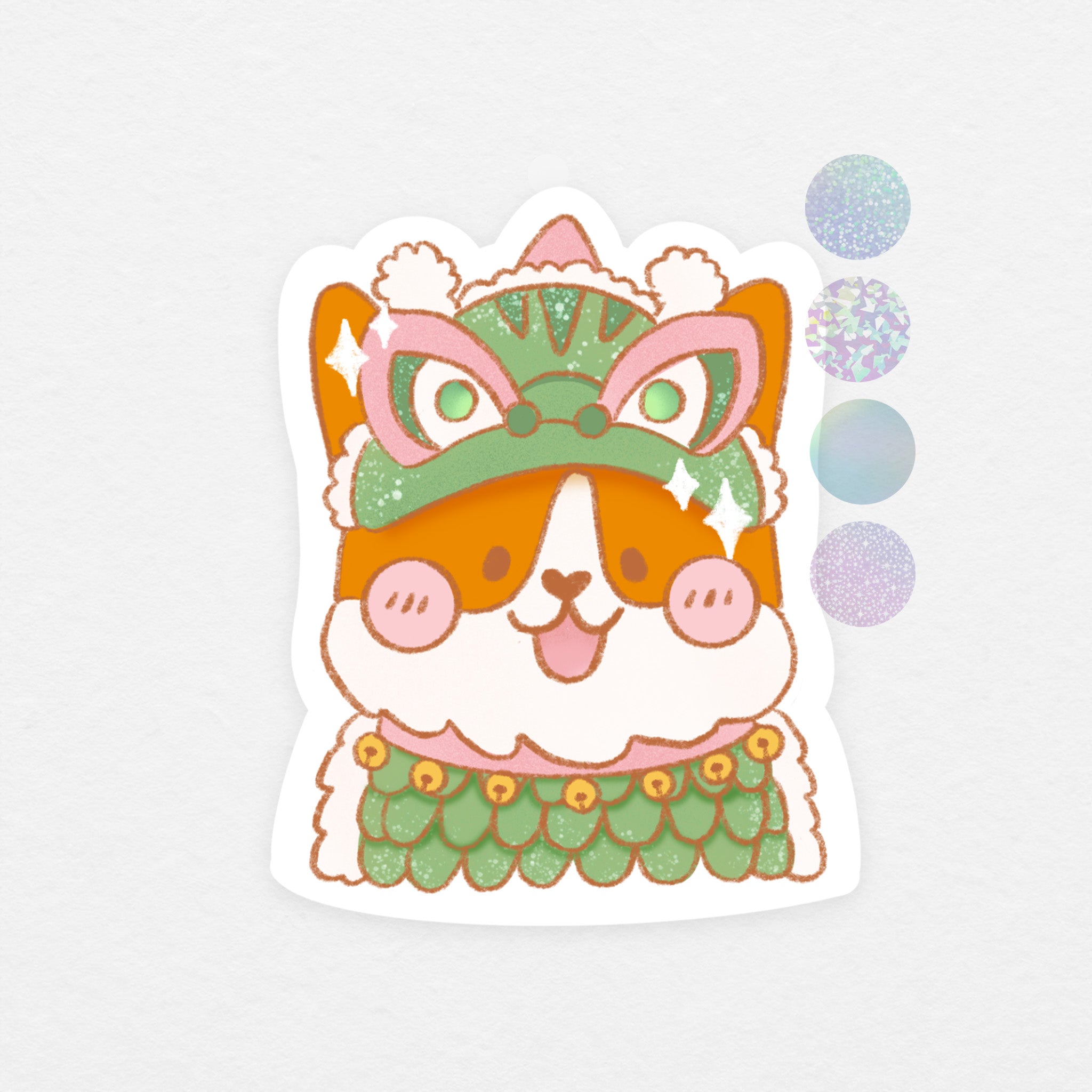 Sticker holographique: corgi dragon vert nouvel an lunaire