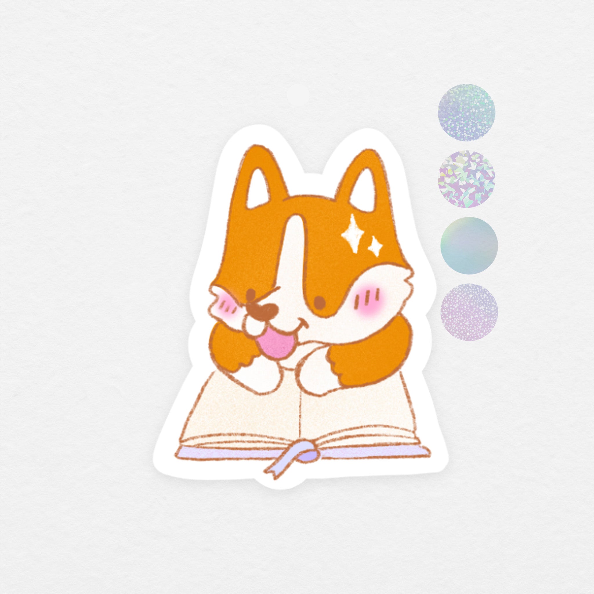 Sticker holographique: corgi livre