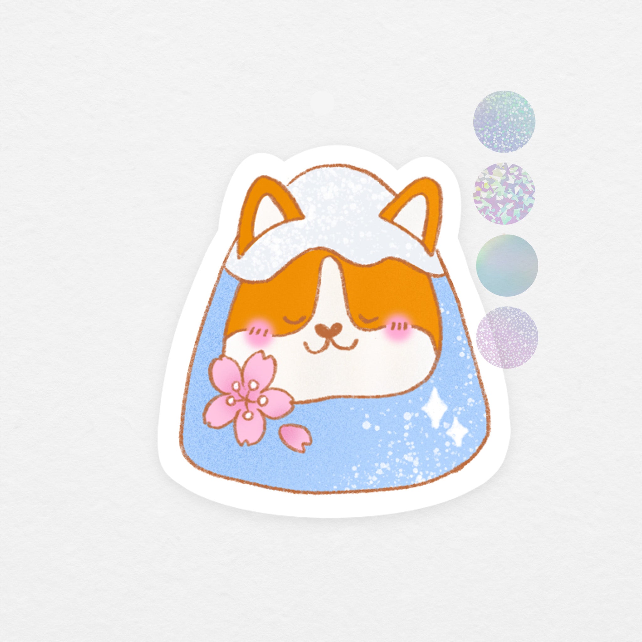 Sticker holographique: corgi mont fuji