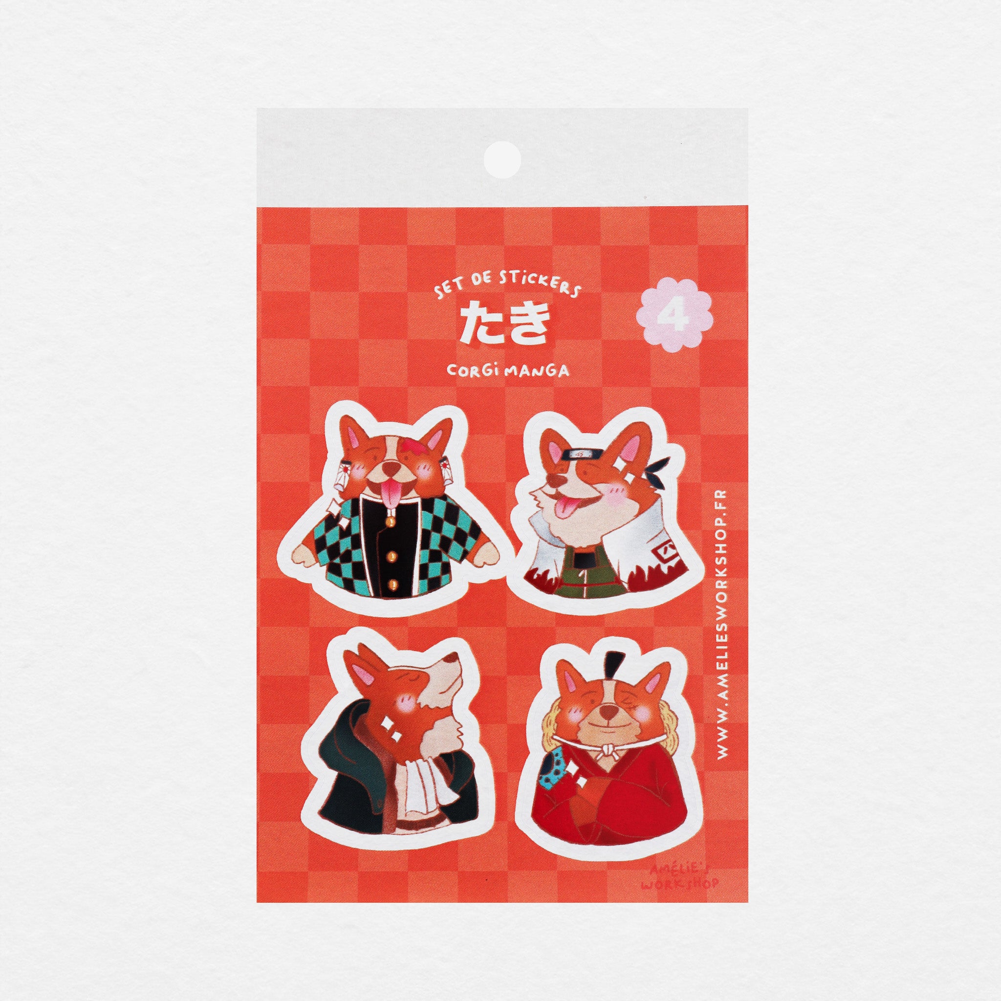 Planche de 4 stickers manga Corgi cosplay