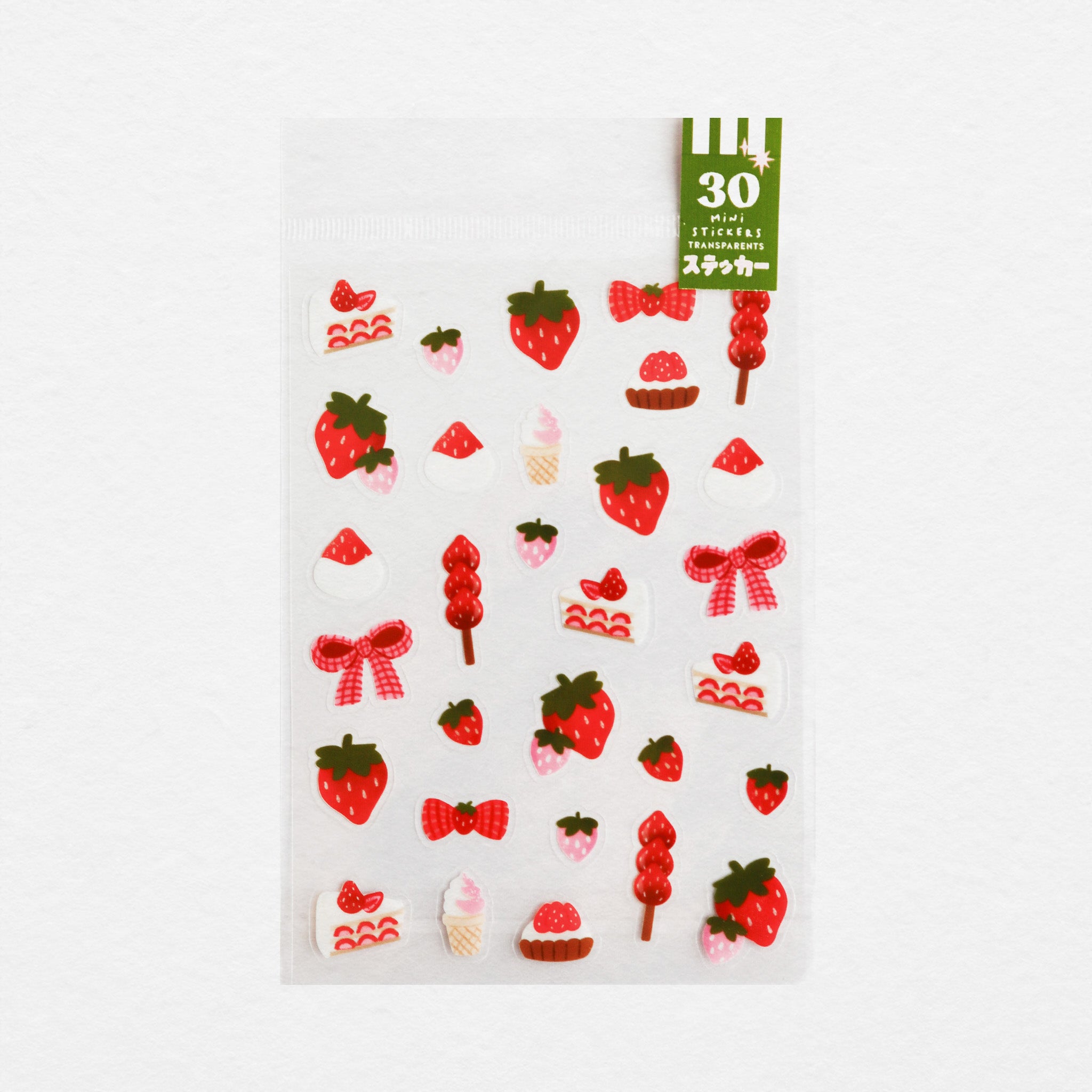Planche de 30 mini stickers transparents Fraise