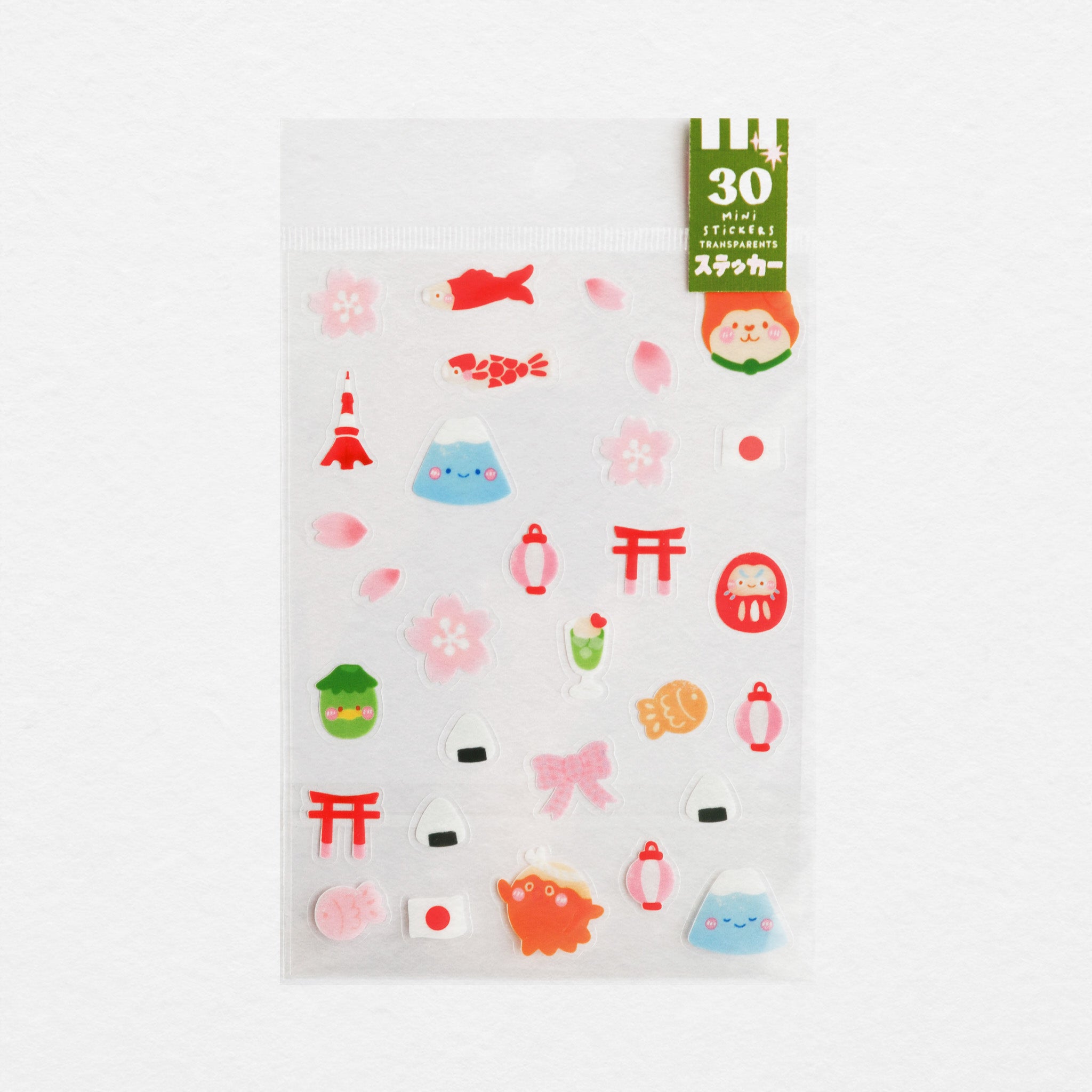 Planche de 30 mini stickers transparents Japon