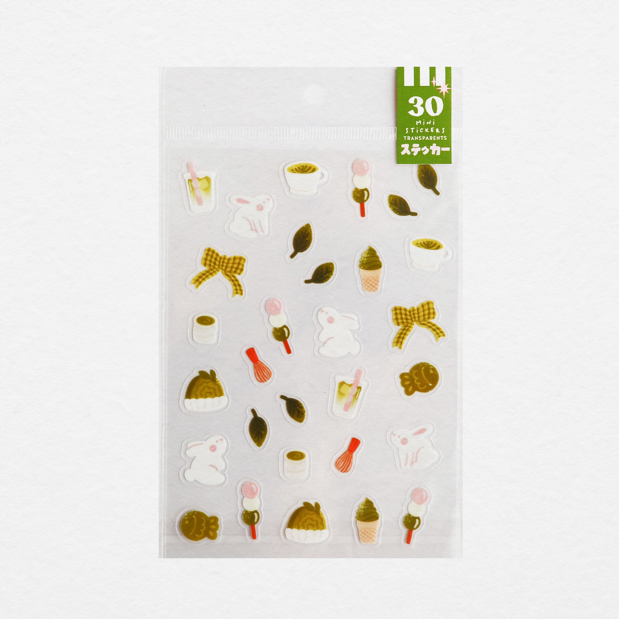 Planche de 30 mini stickers transparents Matcha