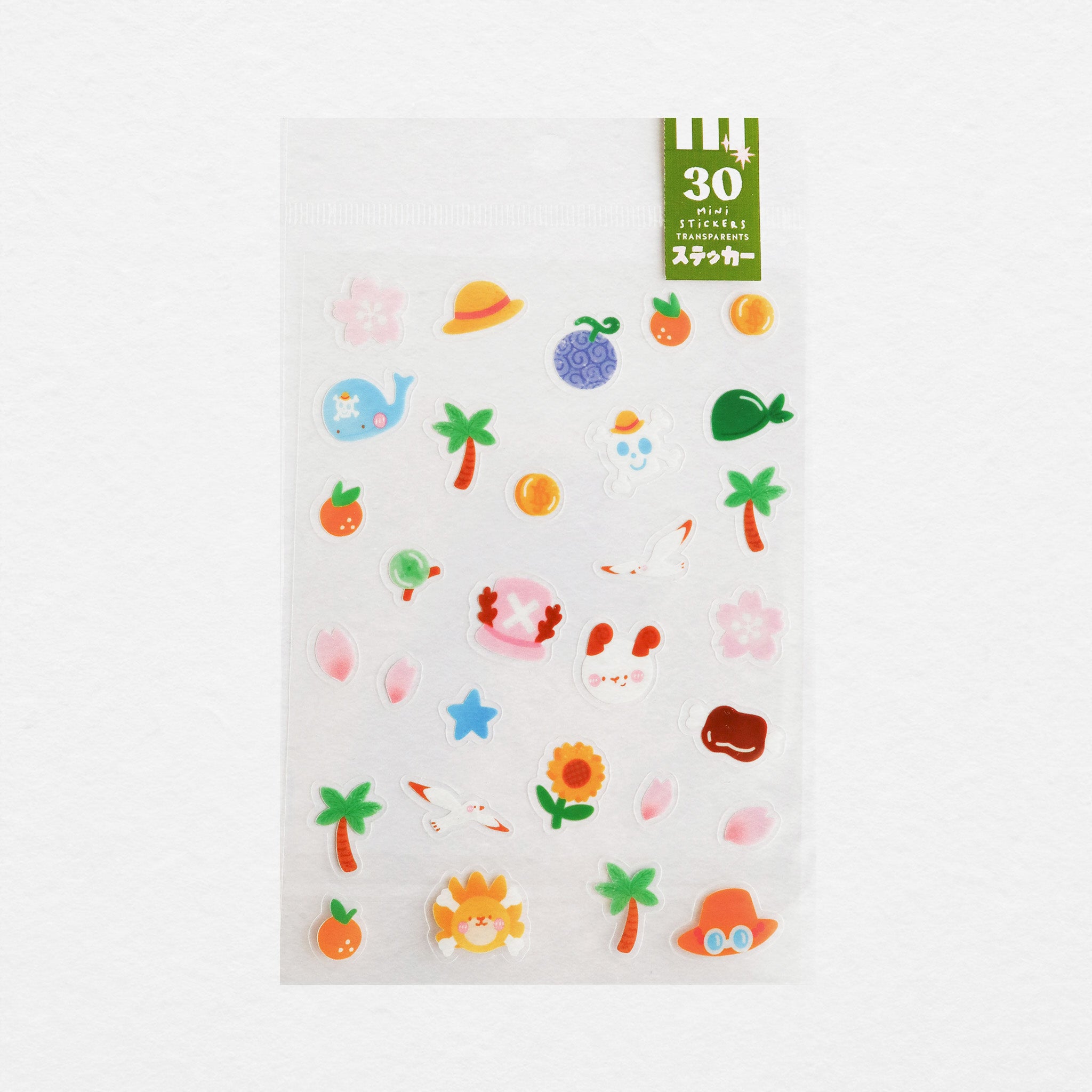 Planche de 30 mini stickers transparents One Piece