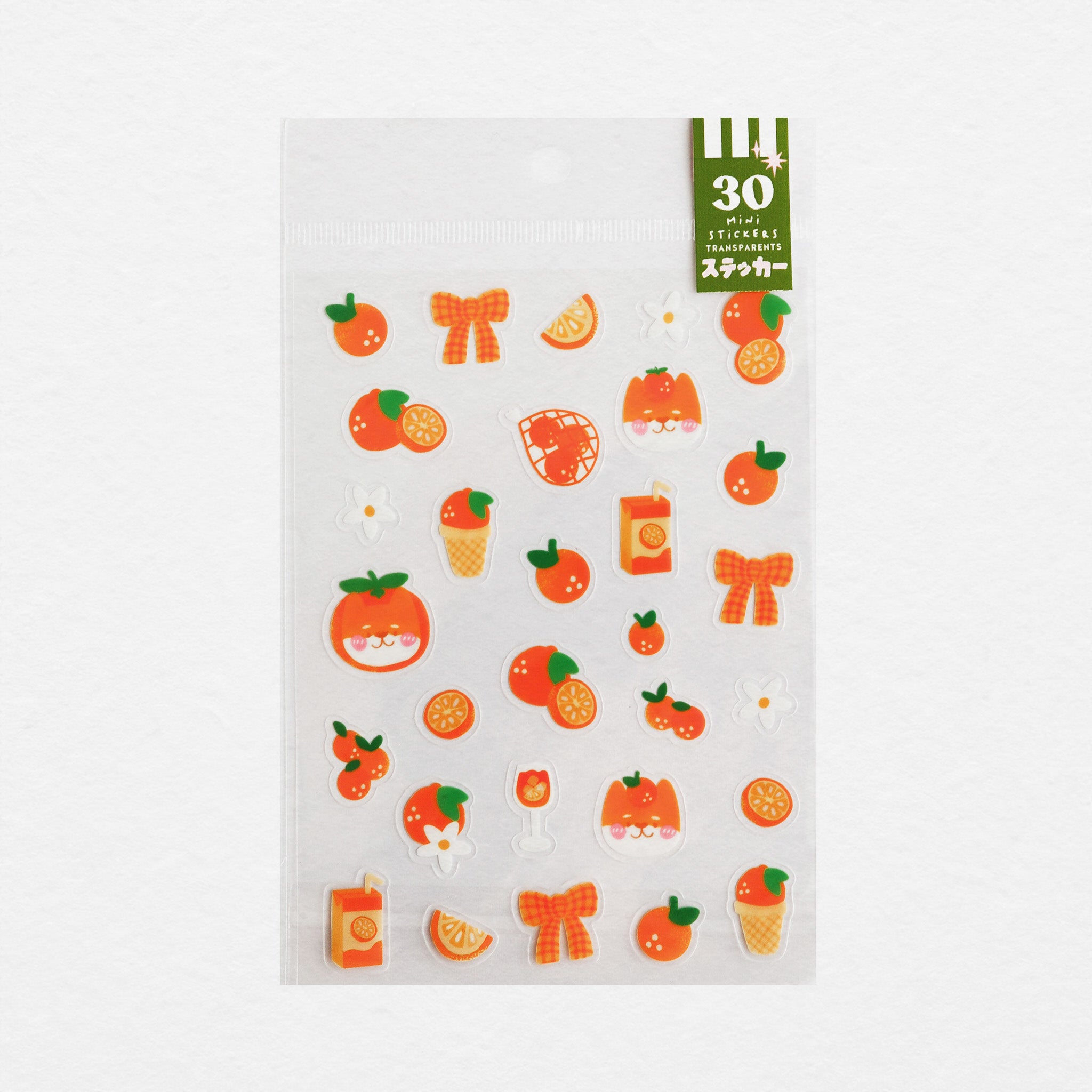 Planche de 30 mini stickers transparents Orange